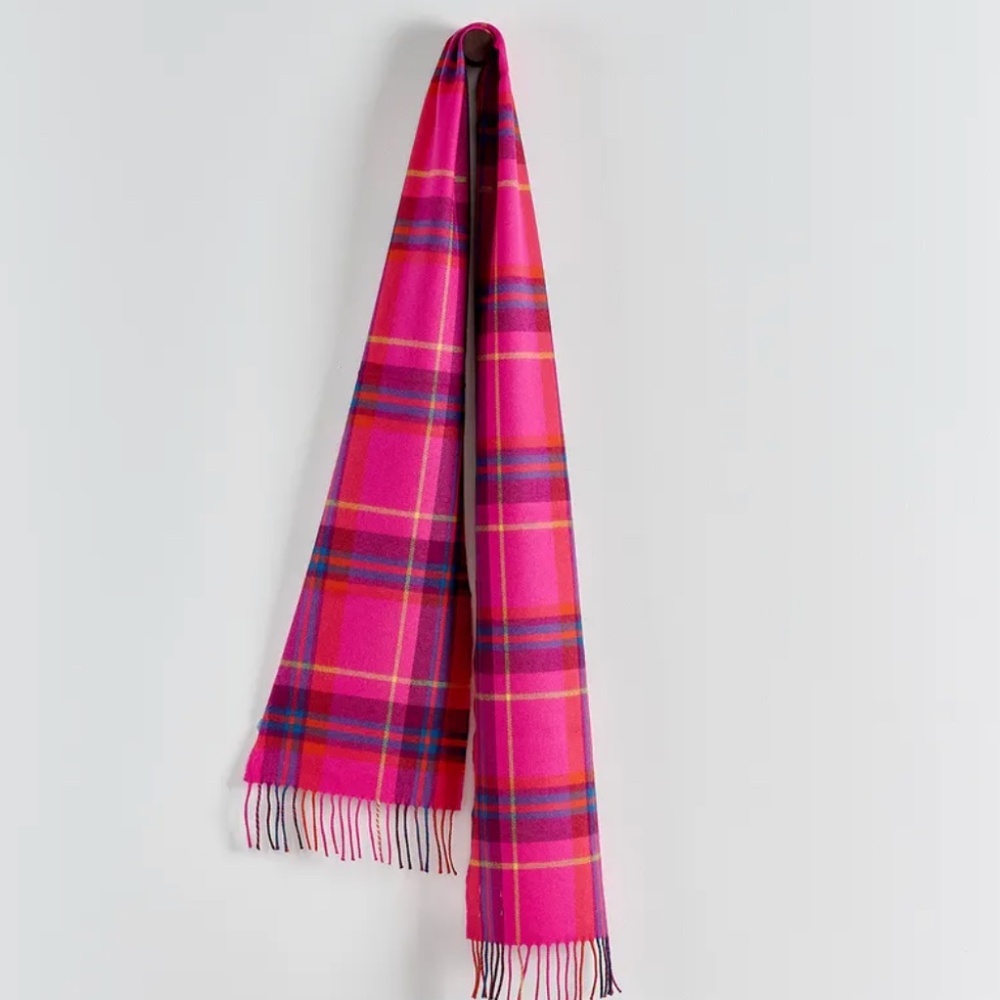 Hot Pink Check Woven Merino Scarf from Avoca The Mill Ireland